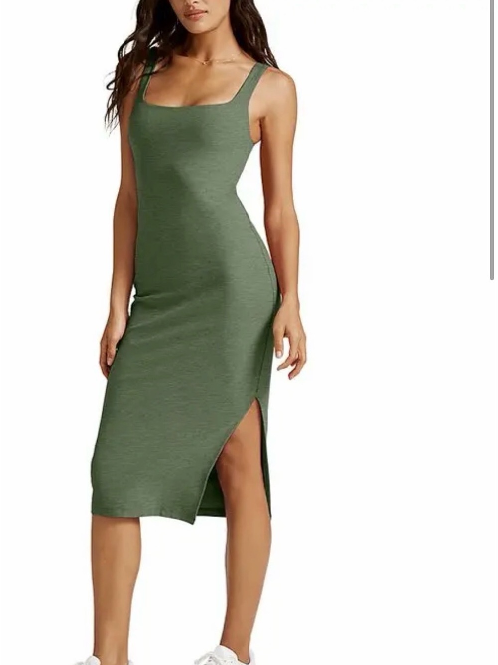 Beyond Yoga Sleeveless Square-Neck Bodycon Midi Dress in Green Large